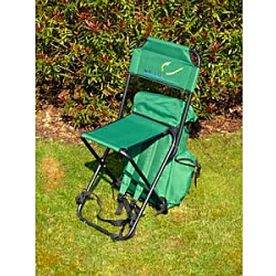 A heavy duty  but light-in-weight folding chair  complete with backrest and an integral Backback for