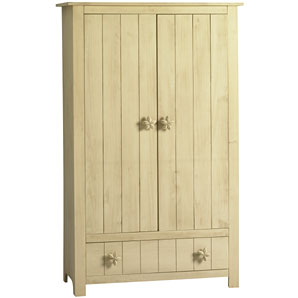 A tall nursery wardrobe made from solid pine. The