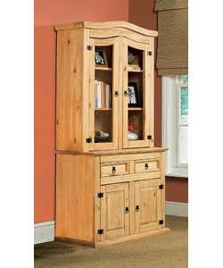 Size (H)195.7, (W)99.6, (D)48cm.Solid pine with black steel hinges and handles.2 glass doors, 2 wood
