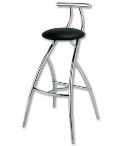 Chrome effect metal frame and a black faux leather seatpad. Overall size (W)43, (D)50,