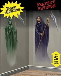 These two giant plastic posters show spectoral images of the Grim Reaper as he approaches through