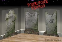 A set of three tombstone party decorations to create a  graveyard atmosphere at your spooky