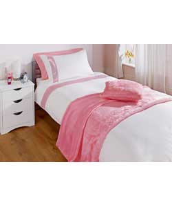 Plain dyed white bedding with pink sequin design. Set contains duvet set and 1 pillowcase.50%