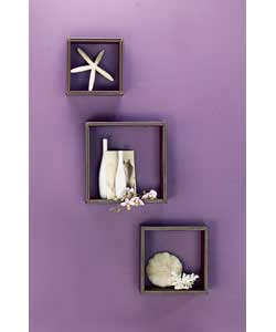 Set of 3 Faux Leather Cubes - Brown