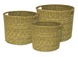 Set of 3 Round Water Hyacinth Storage Baskets