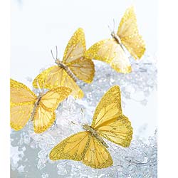 Delicate gold real feather butterflies to attach to your Christmas tree, wreaths or garlands