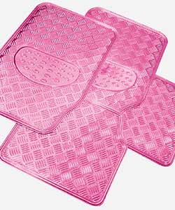 Unbranded Set of 4 Checker Plate Style Heavy Duty Mats in Pink