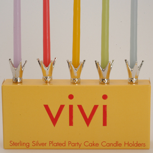 Set of Five Sterling Silver Plated Crown Candle