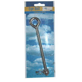 Stainless steel eye bolt used to secure shade sail as a fixing point to wooden posts.