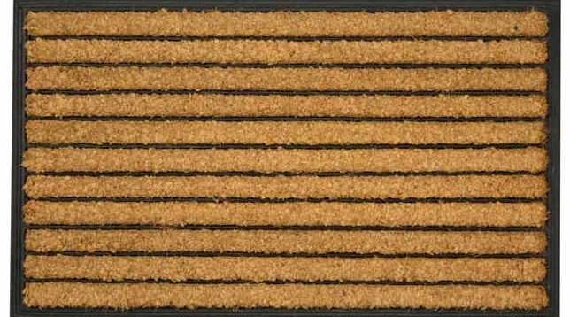 Rubber doormat with coir insert. hardwearing and functional. excellent scraper. suitable for indoor and outdoor use in a sheltered location. 50% coir. 50% rubber. Non-slip backing. Do not wash. Size L60. W40cm. (Barcode EAN=5012679075406)