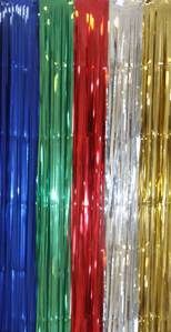 Long shimmer curtains in red, blue, green, silver and gold.  Ideal for creating a party atmosphere
