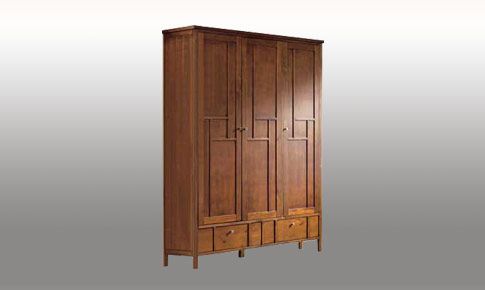 Size (H)190, (W)147, (D)55cm.Pine frame, doors and drawer fronts with pine veneer sides and top.Dark