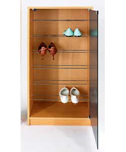 Oak foil cabinet.Freestanding with hinged door.Stores up to 14 pairs of shoes (size 8 mens).Size (W)