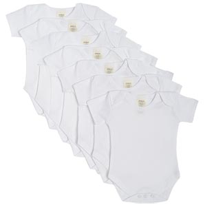 Unbranded Short Sleeve Bodysuit, White, Pack of 7, 0-3 Months