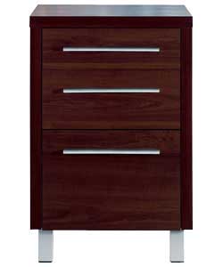 Size (H)65.2, (W)42.8, (D)41.3cm. Dark maple finish chest. Silver finish handles and feet.Drawers wi