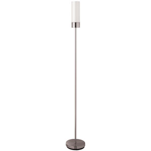 Energy efficient nickel floor lamp with frosted glass shade. Saves you approximately