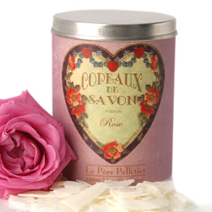 Rose Bath Flakes; Notes of soft, delicate roses in a Victorian style packaging of warm, pastel
