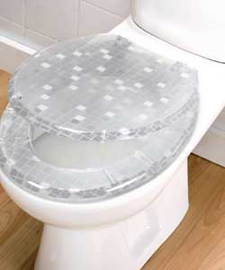 Metallic silver patterned seat and lid. Polyresin