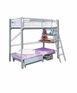 Silver Sleep and Sit High Sleeper with Desk and Lilac Futon