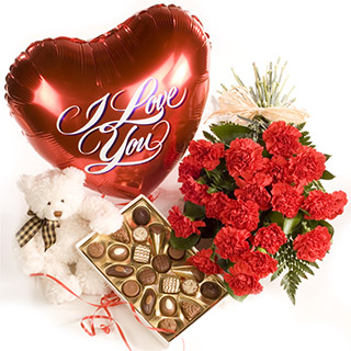 VA03b Standard Simply Carnations in Red is delivered with a SD03 160g box of chocolates SD01 Teddy B
