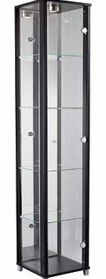 Create a modern look with this easy to assemble single glass door display cabinet in a black effect. The glass shelves and silver coloured handles combined with the wood effect back panels creates a stylish. smart look. A clutter free option which in
