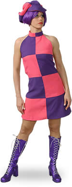 Sixties Chequered Dress Pink Purple (UK size 10)