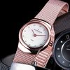 Rose gold tone stainless steel mesh strap and mother of pearl dial.