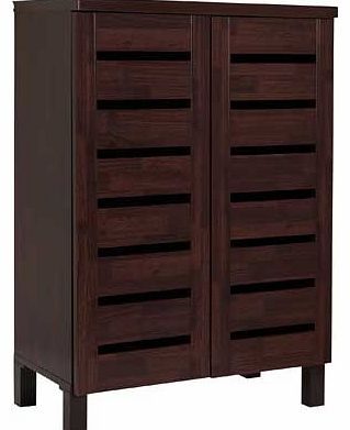 This gorgeous storage cabinet is perfect for creating additional storage space in your home. With 4 fixed shelves. this cabinet is great for holding shoes. books and other small items that need a home. Finished in a lovely brown. this slatted door ca