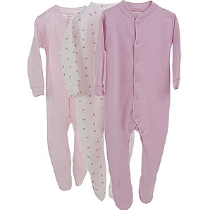 Sleepsuits, Pink, 0-3 Months, Pack of 3