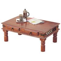 Solid sheesham wood coffee table with 2 useful drawers in a natural wax finish. Size H40 x W90 x