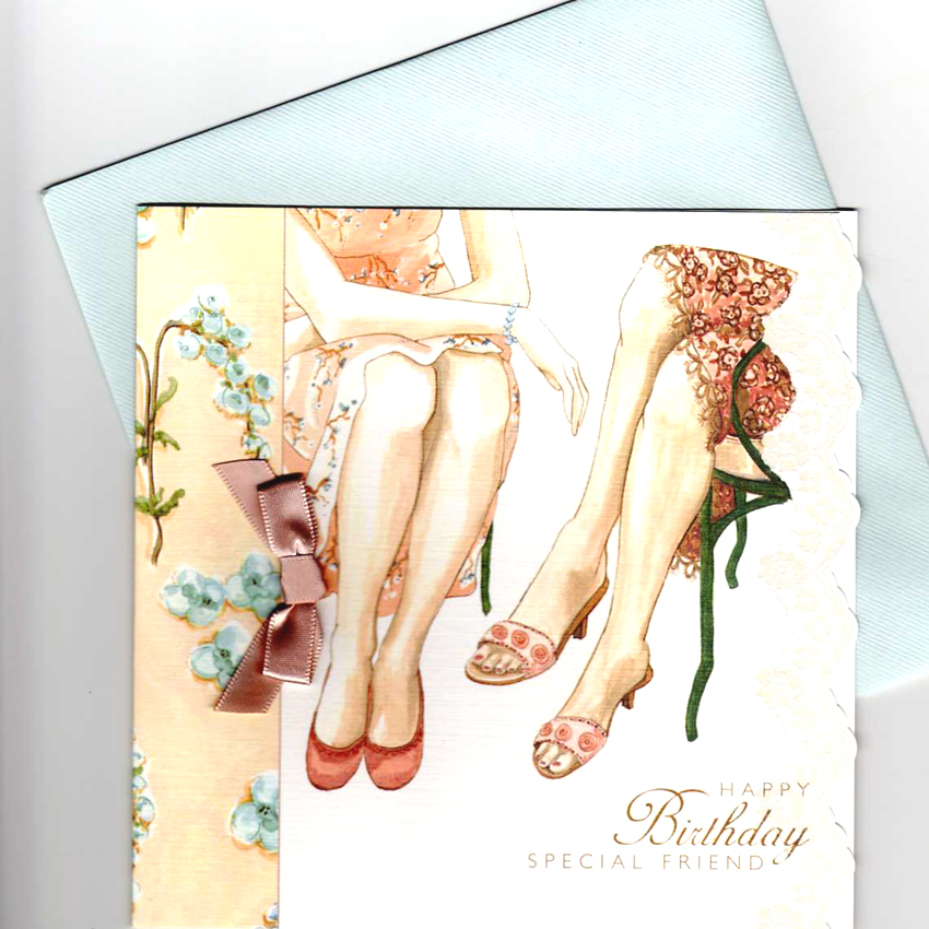 Sophisticated Ladies Friendship Happy Birthday Card with elegant ribbon bow to enchant your special 
