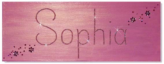 Spoil your little princess with this beautiful crystal rhine stone encrusted canvas name plaque.