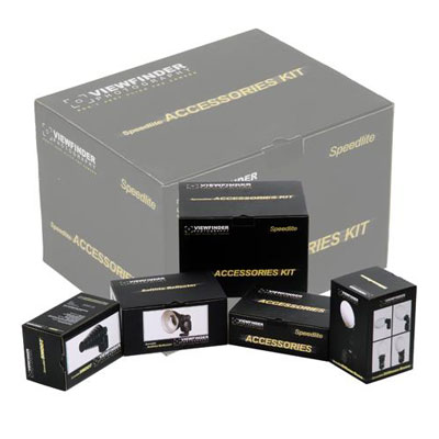 The Speedlite Accessories Kit is a mini studio accessory kit for the Nikon Speedlite. The Speedlite 