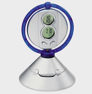 A great desk clock  radio  travel alarm clock. With 2 LCD displays  clock alarm and thermometer