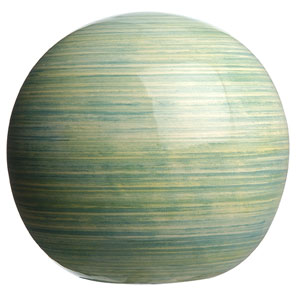 With its subtle green and white stripe design this glazed terracotta sphere can be discreetly