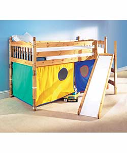 Spindle Pine Mid Sleeper Bed with Slide and Tent