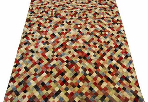 Stunning multicoloured harlequin diamond design rug. woven in a soft wool like touch polypropylene pile. Suitable for all areas of the home. Also suitable for surface shampoo clean. 100% polypropylene. Woven backing. Size L170. W120cm.