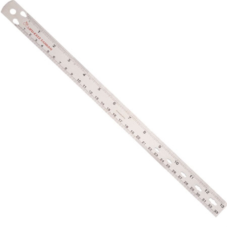 Stainless steel spoke ruler, micro-scaled from 0 to 33cm (13").  Spoke lengths are accurately