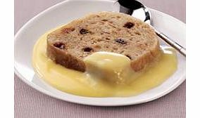 Suet pudding made with sultanas and currants, served with custard.