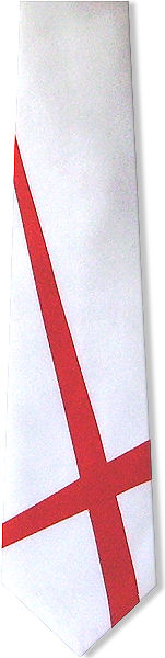 A brilliant plain white tie featuring a large red St George`s Cross at the bottom.