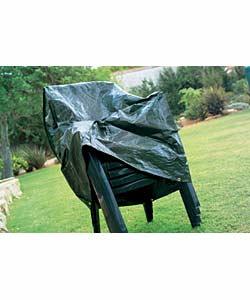 Shower proof polyethylene with eyelets, securing rope and ground pegs. Protects 4 patio chairs or 1