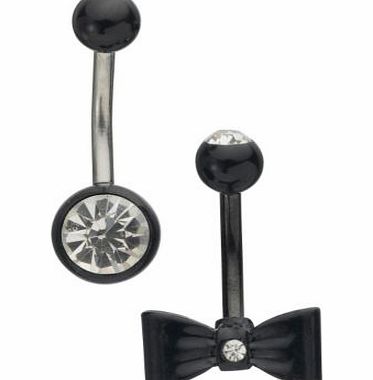 Unbranded Stainless Steel Crystal and Bow Tie Belly Bars -