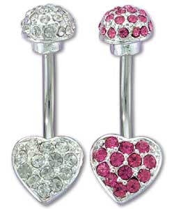 Stainless Steel Ladies Rose and Clear Heart Body Bar