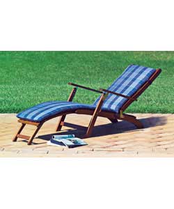 Dark brown.Multi position and multi length hardwood steamer.Cushion included.Folds flat for