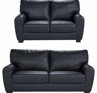 Unbranded Stefano Large and Regular Leather Sofa - Black