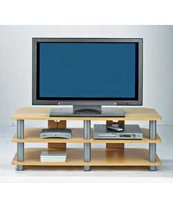 Overall size (W)110, (D)48, (H)39.5cm.Beech and silver coloured TV bench with 1 internal shelf.Only 