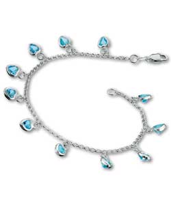 Sterling Silver and Blue Heart Crystal Charm Bracelet
