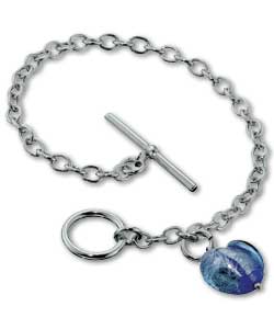 Sterling Silver Bracelet with Blue Murano Heart Charm