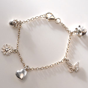 Mini Charm Bracelet; This unique little Christening Bracelet has five beautiful charms; a delicate
