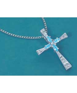 Sterling Silver Cubic Zirconia and Blue Topaz Cross
